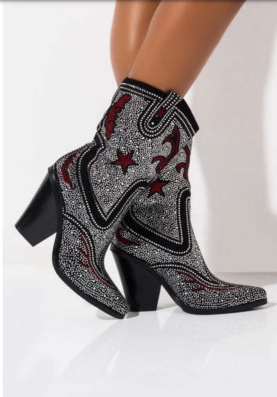 Hype me up Rhinestone Chunky Heel Bootie